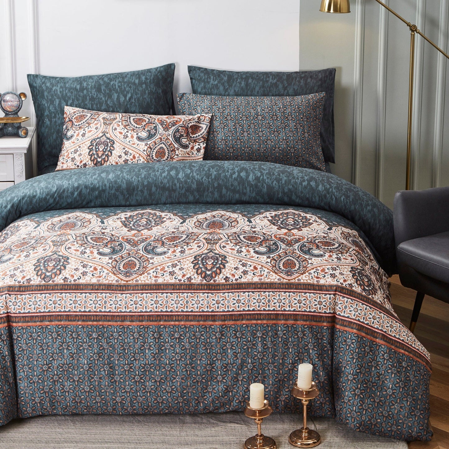Tache Rustic Paisley Mandala Palace Floral Watercolor Dark Teal Duvet Cover (KF174)