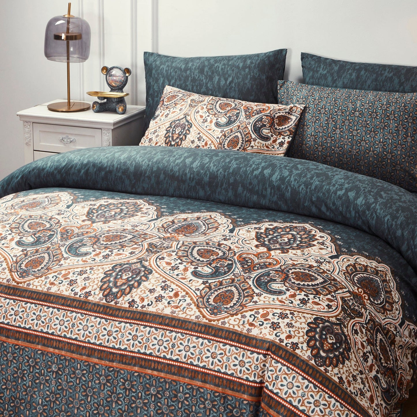 Tache Rustic Paisley Mandala Palace Floral Watercolor Dark Teal Duvet Cover (KF174)