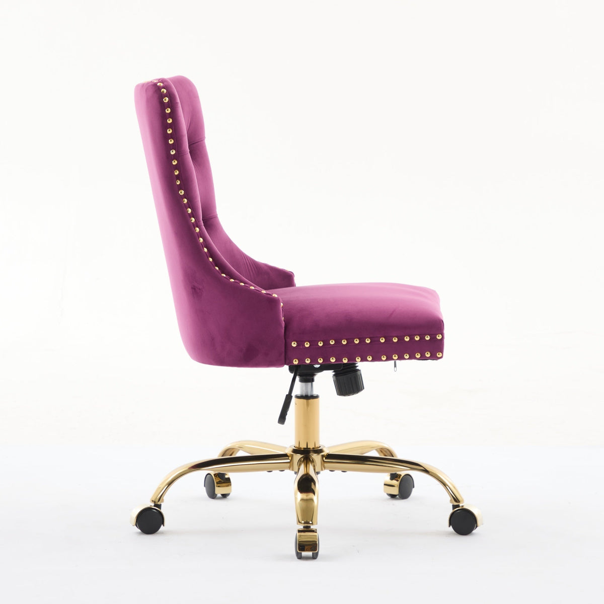 Purple Modern Velvet Upholstered Office Chair with Tufted Buttons - Golden Accents