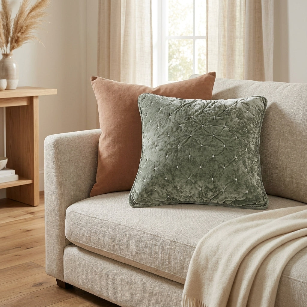 Tache Velvet Dreams Light Green Plush Diamond Tufted Cushion Covers / Euro Sham (JHW-853G)
