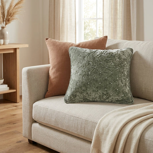 Tache Velvet Dreams Light Green Plush Diamond Tufted Cushion Covers / Euro Sham (JHW-853G)