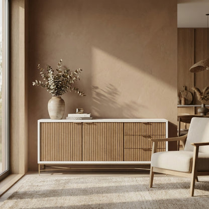 Larsen Solid Wood TV Console with Gold Hardware and Dovetail Drawers