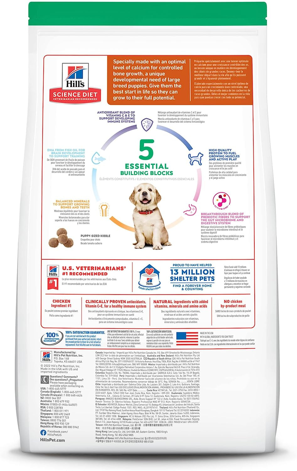 Dry Dog Food, Puppy, Large Breeds, with Real Meat and Whole Grains, Chicken Meal and Oats Recipe, 15.5 Lb. Bag
