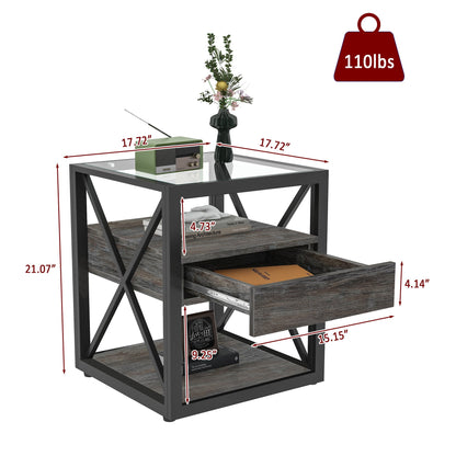 Modern End Tables with Drawer - Set of 2 Nightstands