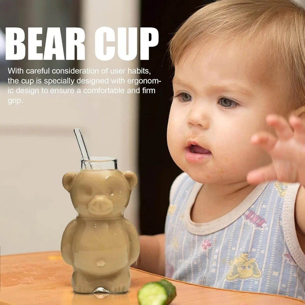 320ML Cute Bear-Shaped Glass Coffee Mug with Straw - Transparent Drinkware for Coffee, Tea, Milk, and More - Ideal Gift for All Occasions