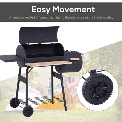 48" Steel Charcoal BBQ Grill and Offset Smoker Combo - Black