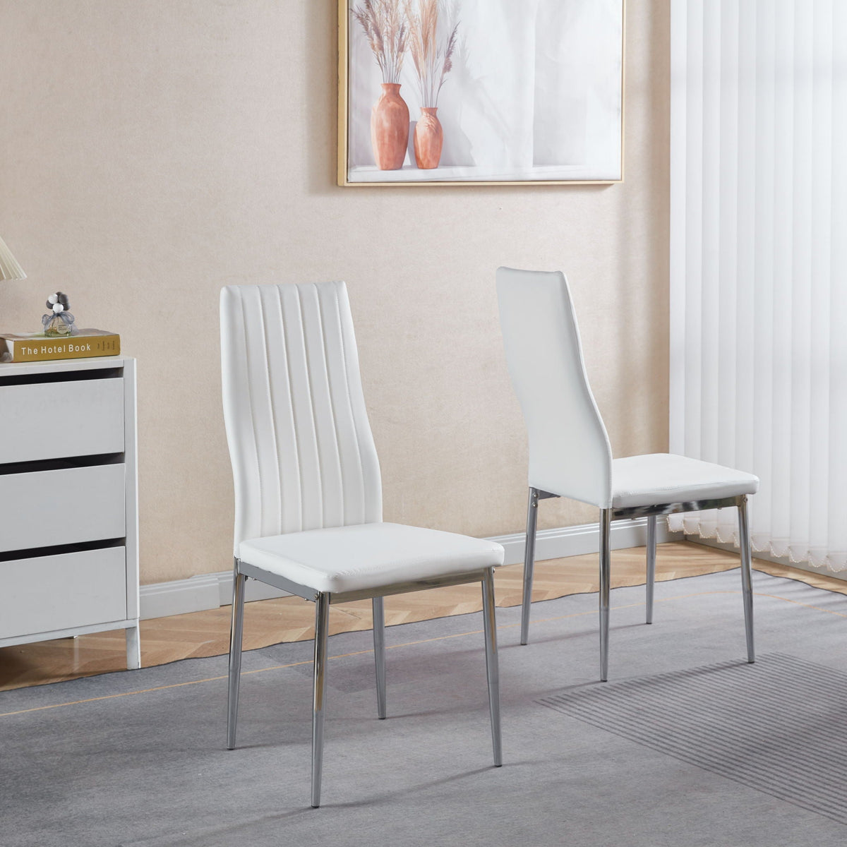 Minimalist Design Dining Chair Set of 4 with Metal Frame - Black or White
