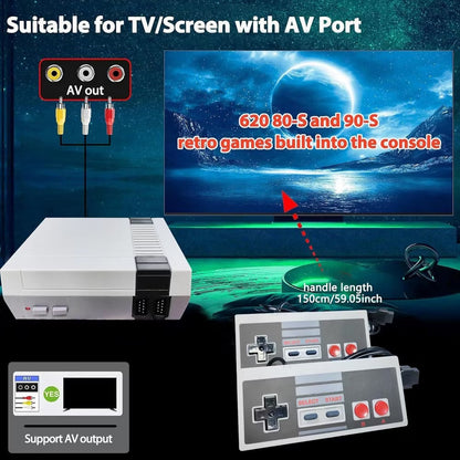 Retro Mini Gaming Console with 620 Classic Games, AV Output, and Dual Controllers
