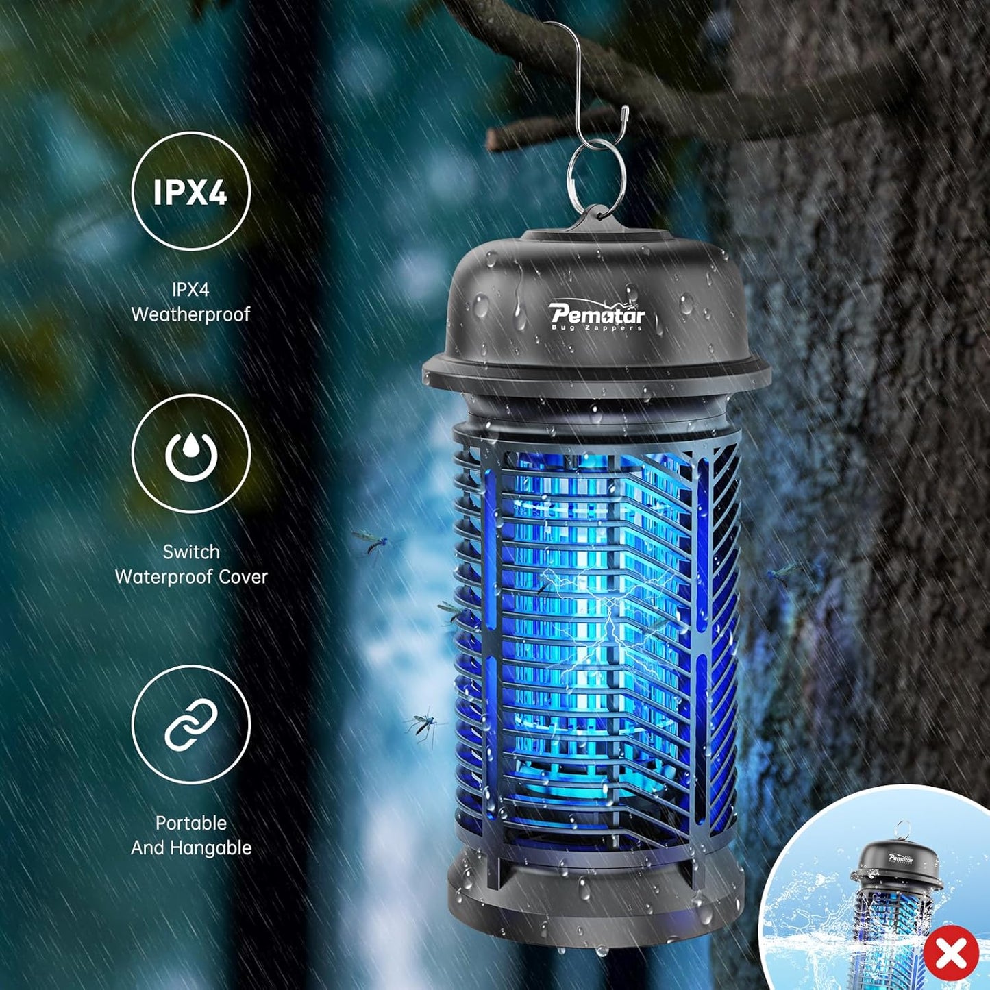 Bug Zapper Outdoor Electric, 4200V/20W High Power Voltage Mosquito Zapper, IPX4 Waterproof Fly Traps, Fly Zapper for Camping, Backyard, Patio and Garden