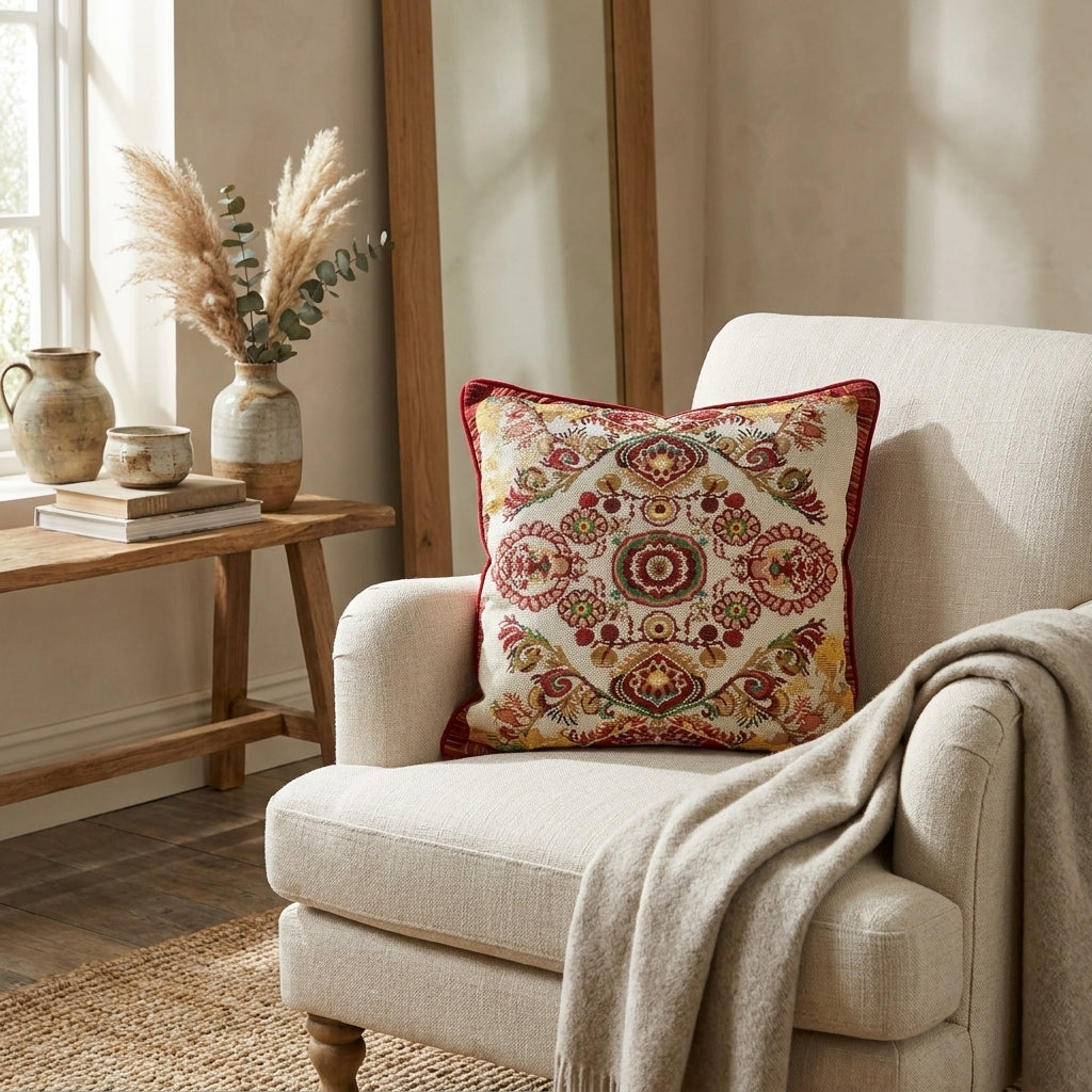 Tache Elegant Burgundy Ornate Paisley Woven Tapestry Throw Pillow Cover (18194)