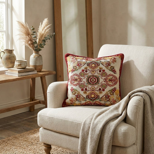 Tache Elegant Burgundy Ornate Paisley Woven Tapestry Throw Pillow Cover (18194)