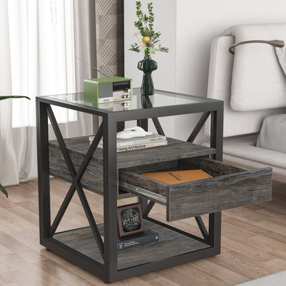 Modern End Tables with Drawer - Set of 2 Nightstands