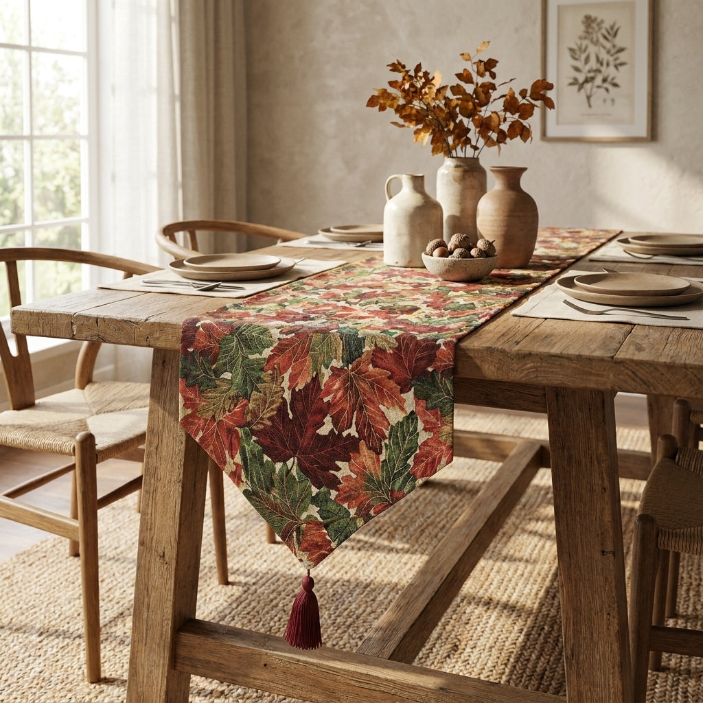 Tache Warm Colorful Thanksgiving Leaves Fall Foliage Tapestry Table Runners (11516)