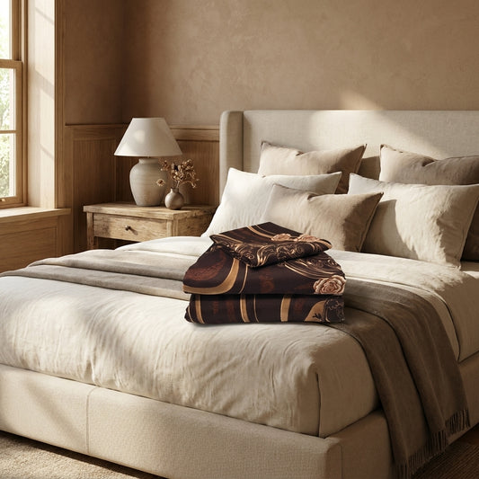 Tache Melted Gold Brown Floral Bed Sheet Set (2815FITFLT)