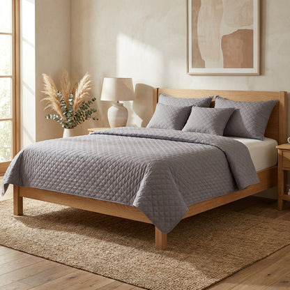 Polyester Diamond Stitch Quilted Bedspread Set, Light Gray Silver