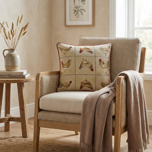Cotton Blend Tapestry Farmhouse Rooster & Hen Throw Pillow Cover