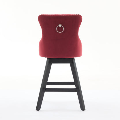 Swivel Velvet Barstools with Button Tufted Decoration - Set of 2 with 360° Swivel - Wine Red