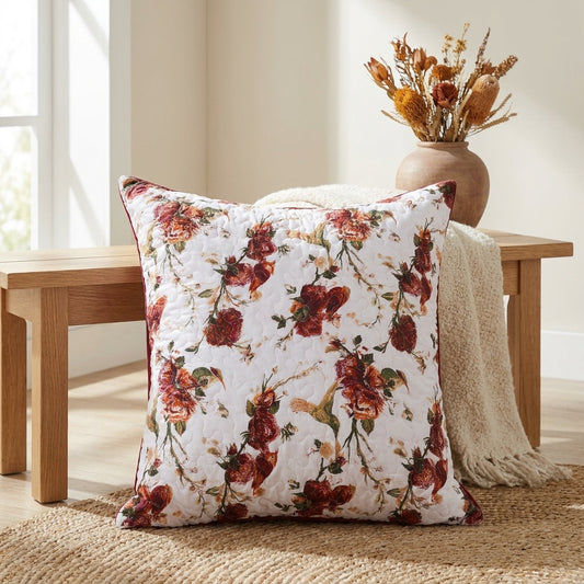 Microfiber Floral Hummingbird Euro Sham & Cushion Cover, Vintage