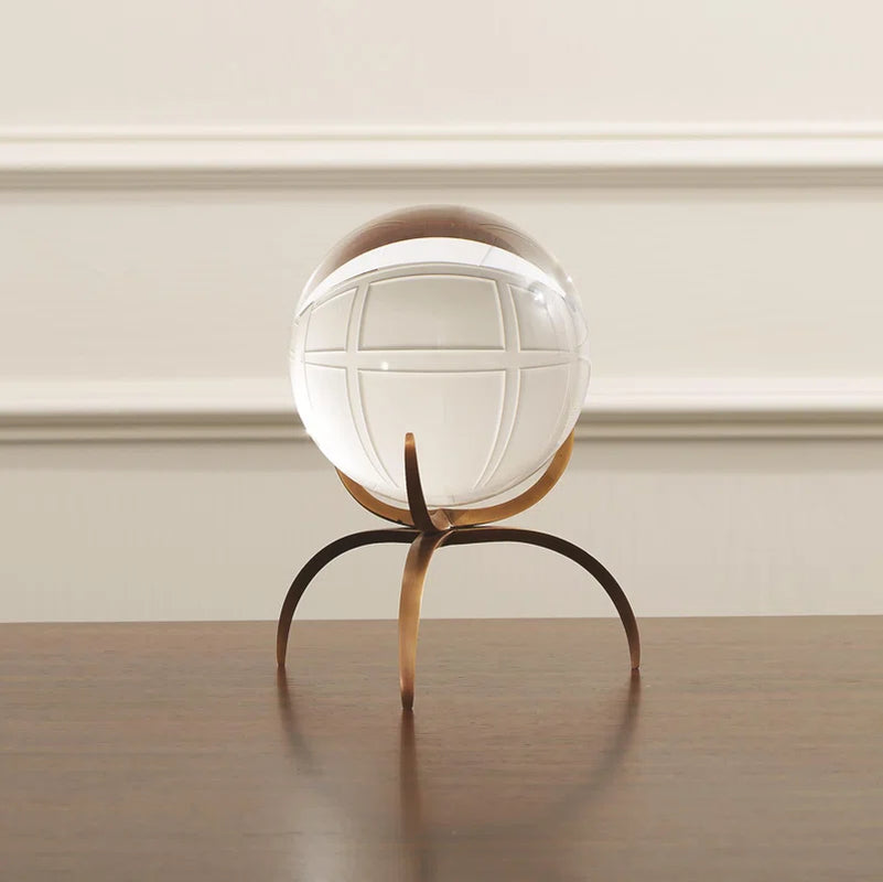 Clearlight Orb Bronze Lead Crystal Abstract Sculpture - Modern Decorative Table Decor