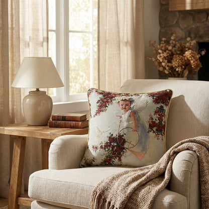 Woven Tapestry Throw Pillow Cover, Cupid's Horn Antique Rose