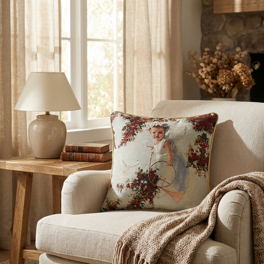 Woven Tapestry Throw Pillow Cover, Cupid's Horn Antique Rose