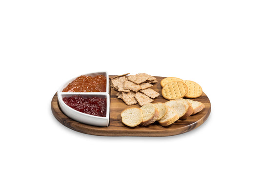 Acacia Wood Charcuterie & Serving Tray with Ceramic Bowls