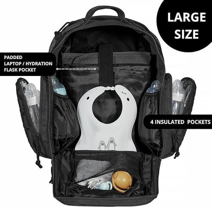 Phil & Jack Dad Diaper Bag Backpack, Baby Diaper Bag with Changing Station, Tactical Military Style, Womens Mens Diaper Bag (Black)