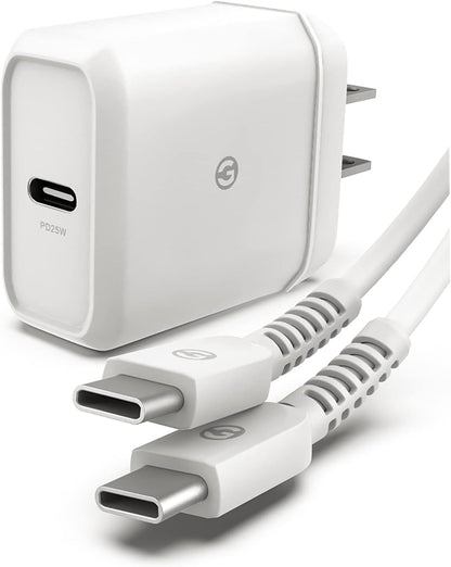 25W Super Fast Charger for Phones (USB C) Rapid Charging Wall Plug Adapter with Type C to C Cable Included (for Galaxy S21 / S22 / S23 / S24 Ultra Models)