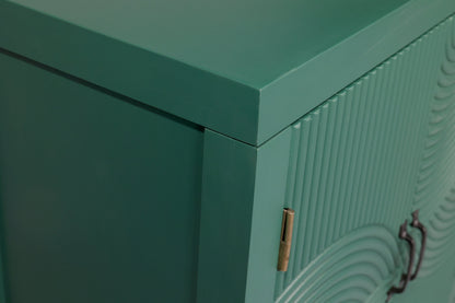 59in Green Accent Cabinet with 4 Doors - Mid Century Modern Buffet - Dark Green