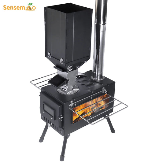 Windproof Portable Outdoor Pellet Wood Heater with Large Fuel Tank and Burner Stove Bin, Ideal for Camping and Tent Heating