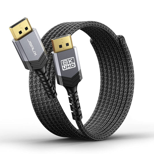 Displayport Cable 1.4 10Ft, 8K DP Cable | 8K@60Hz, 4K@144Hz, 2K@240Hz 2K@165Hz | HBR3, 32.4Gbps, HDR10, Freesync, G-Sync for Gaming Monitor Graphics 3090 4090 PC -Grey