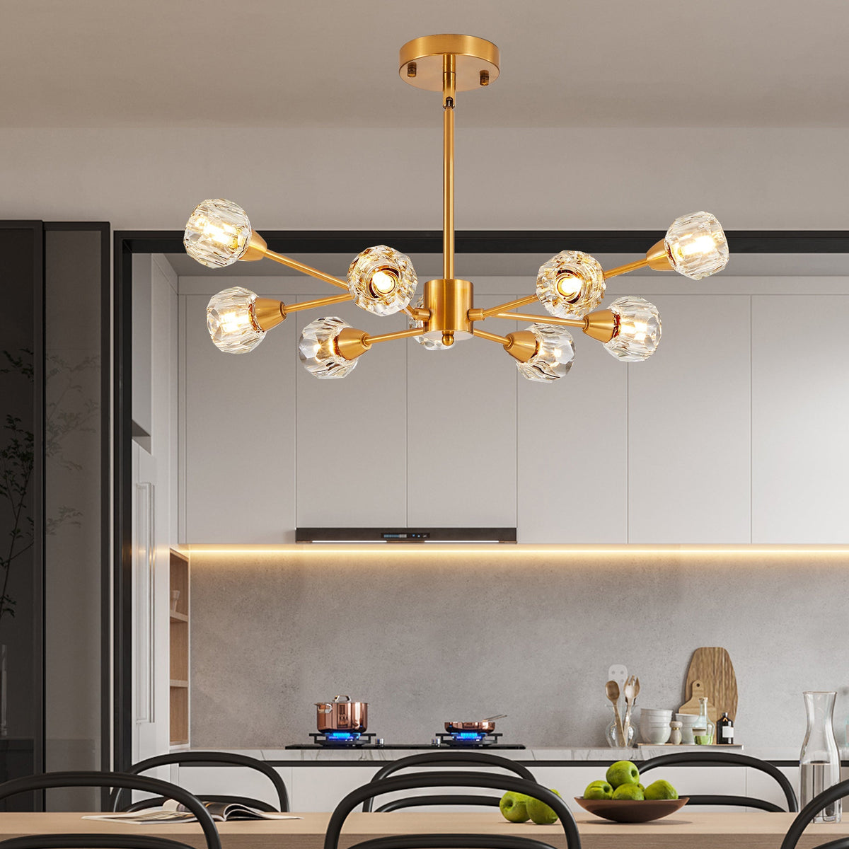 28" Modern Crystal Chandelier with 9 Lights - Golden