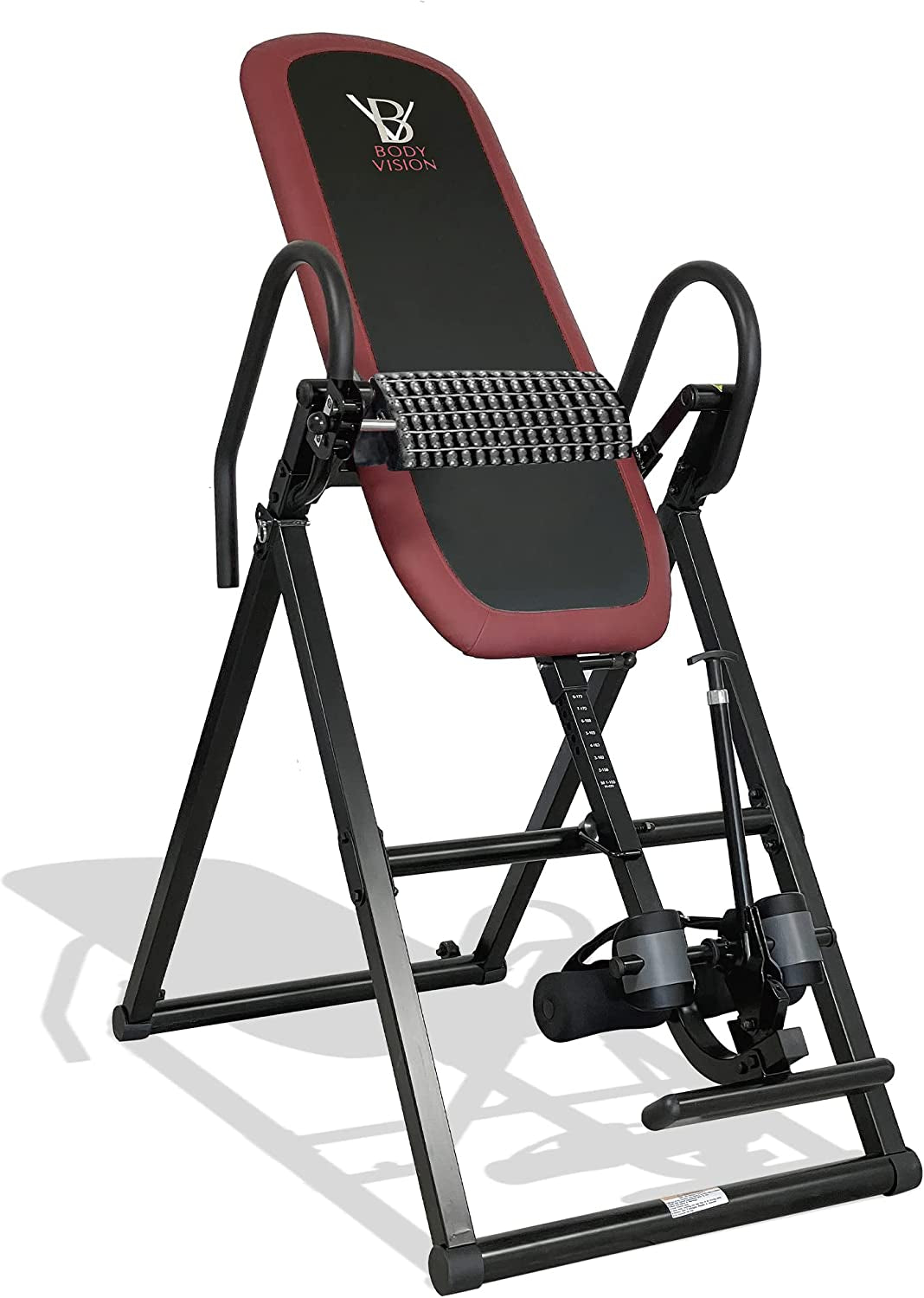 Body Vision XL 3.65 Inversion Table with Acupressure Back Massage Lumbar Pad, Patented Ankle Safety System, Extra Long & Wide, Red