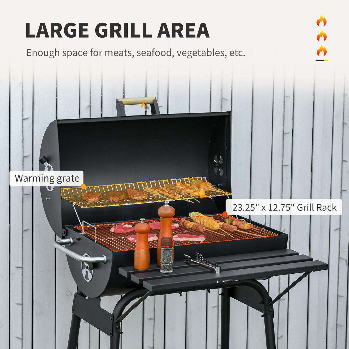 30-Inch Portable Barrel Charcoal BBQ Grill with Thermometer - Steel