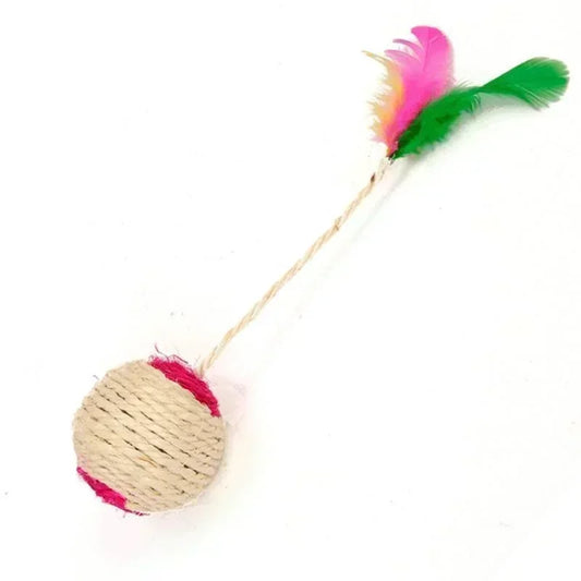 Sisal Scratching Ball with Feather - Interactive Cat Toy for Kitten Training and Play, 6.5cm Diameter