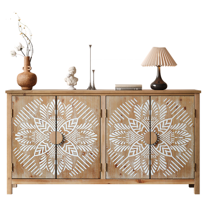 60" Wood Accent Cabinet with 4 Doors - Antique Brown and White