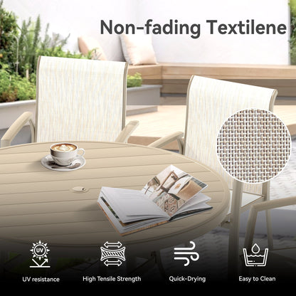 Sandstone 7-Piece Patio Dining Set with Metal Table - Waterproof Seats