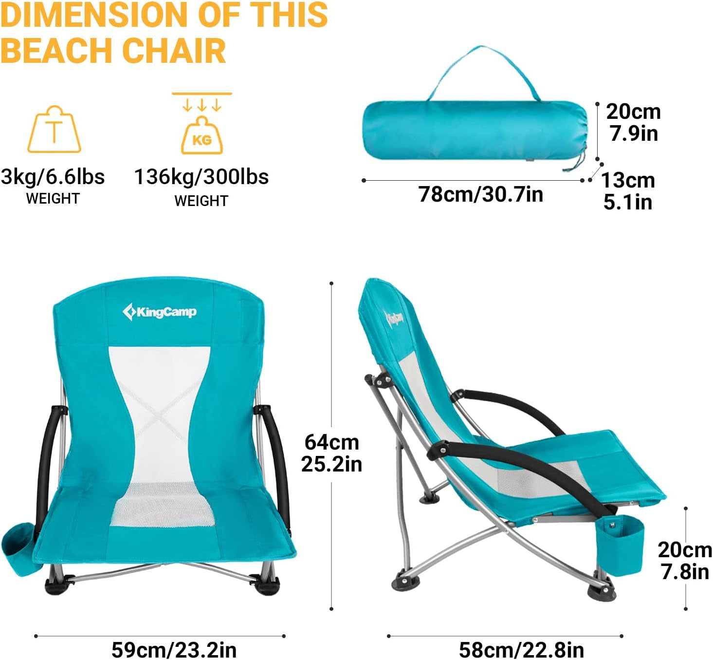 Low Folding Beach Chairs for Adults,Portable Lightweight Lowback Sling Chair with Headrest,Cup Holder,Carry Bag Armrest,Foldable Chair for Sand Camping Concert Travel,300Lbs