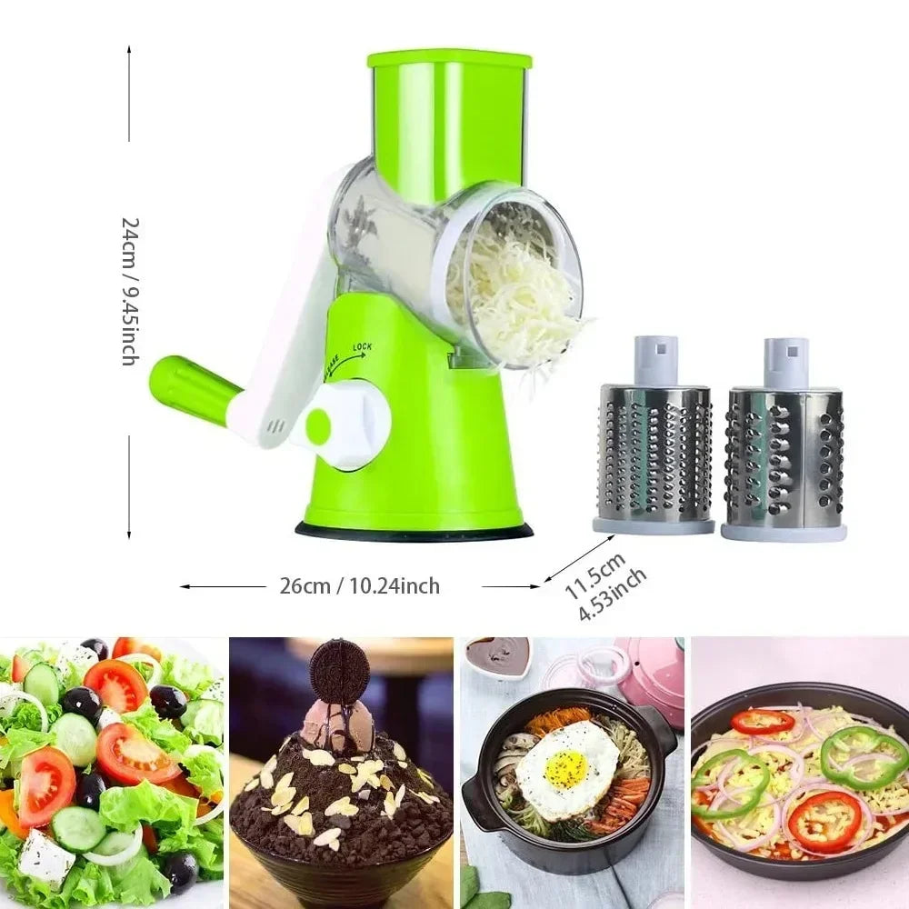 Slicing Grater Manual Rotary Food Processor - Stainless Steel Multifunctional Blender, Potato Slice Chopper, Kitchen Gadgets