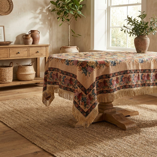 Woven Cotton-Polyester Tapestry Tablecloth, Morning Awakening Floral