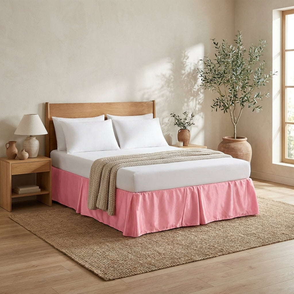 Lustrous Pink Satin Platform Bed Skirt, 14-inch Drop