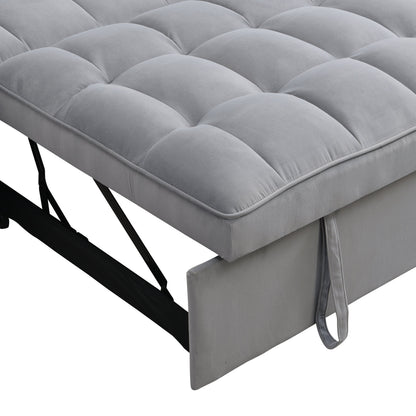 Modern Velvet Sleeper Loveseat with Pullout Bed and USB Ports - Light Gray