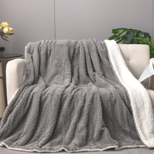 Tache Dark Grey Faux Fur Throw Blanket Bubble Textured Striped Embossed (#11)