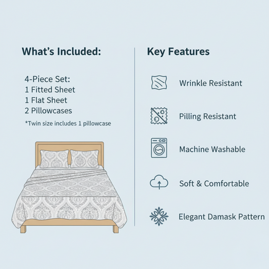 Tache Dreamy Moon Sky Ogee Damask Heather Gray White Bed Sheet Set (TB300)