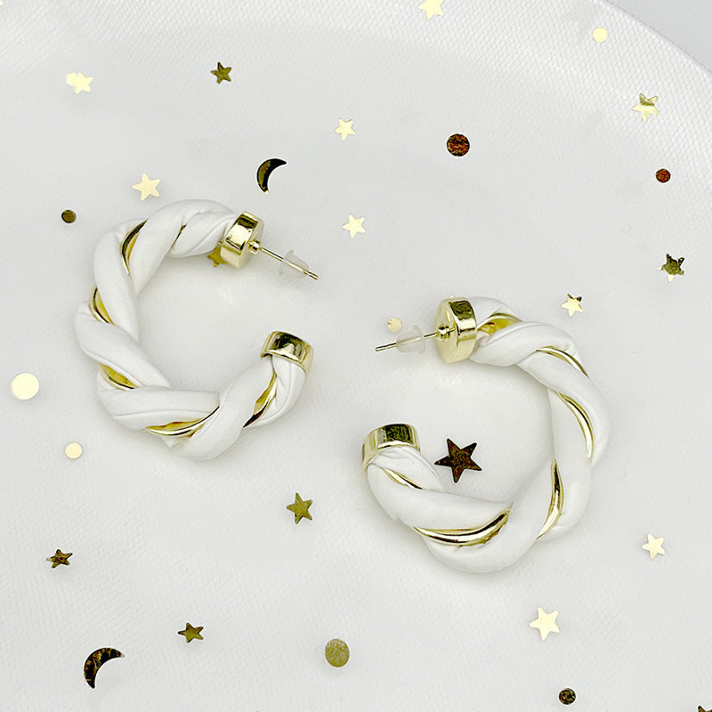 Gold-Plated Twisted Leather Hoop Earrings with Gift Pouch