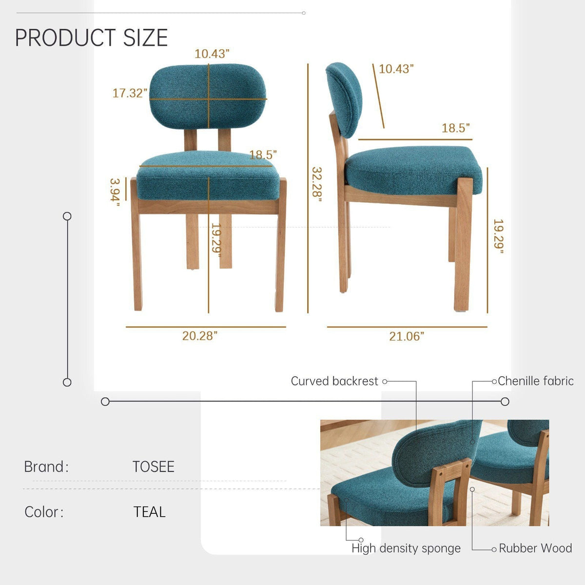 Dining Chairs with Ergonomic Backrest and Adjustable Feet - Set of 2
