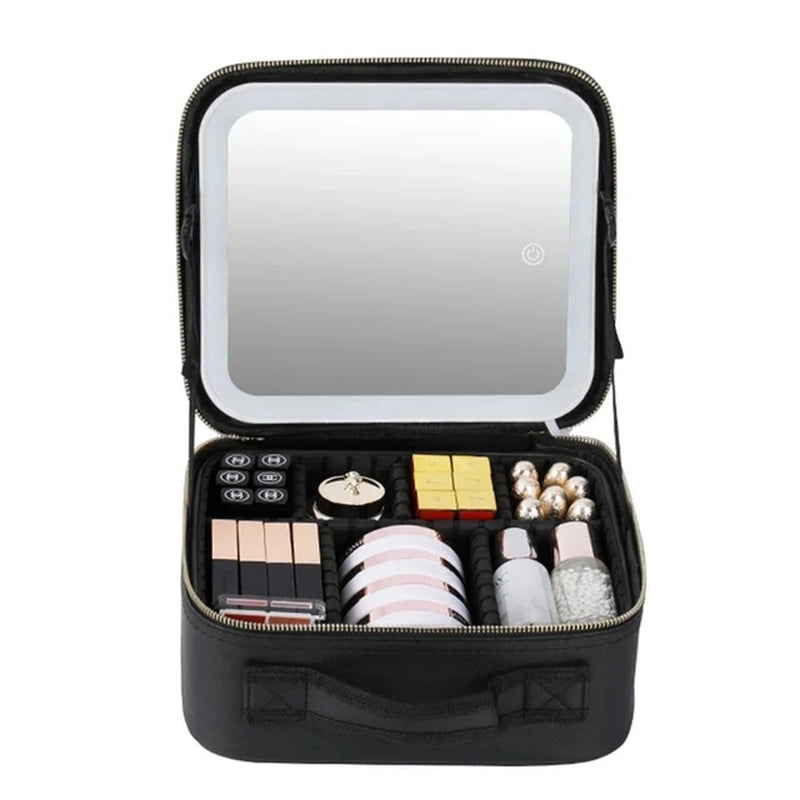 Smart LED Cosmetic Case with Mirror - Fashionable Travel Makeup Bag