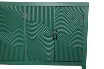 59in Green Accent Cabinet with 4 Doors - Mid Century Modern Buffet - Dark Green