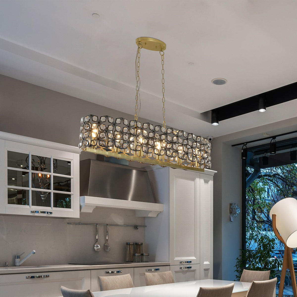 39" Contemporary Crystal Pendant Chandelier with K9 Crystal - Black & Gold