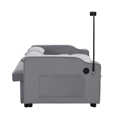 Modern Velvet Sleeper Loveseat with Pullout Bed and USB Ports - Light Gray
